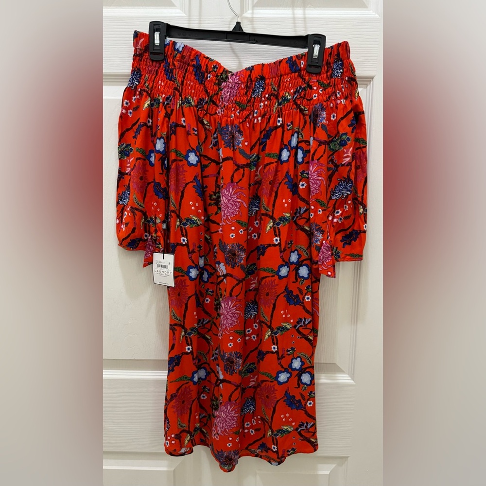 LAUNDRY by Shelli Segal Dress Off Shoulder  Red Floral Sz 4 NWT
